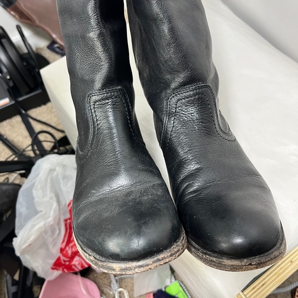 FRYE Pippa Black Back Zip Tall Leather Boots Sz 6.5 - Picture 4 of 16